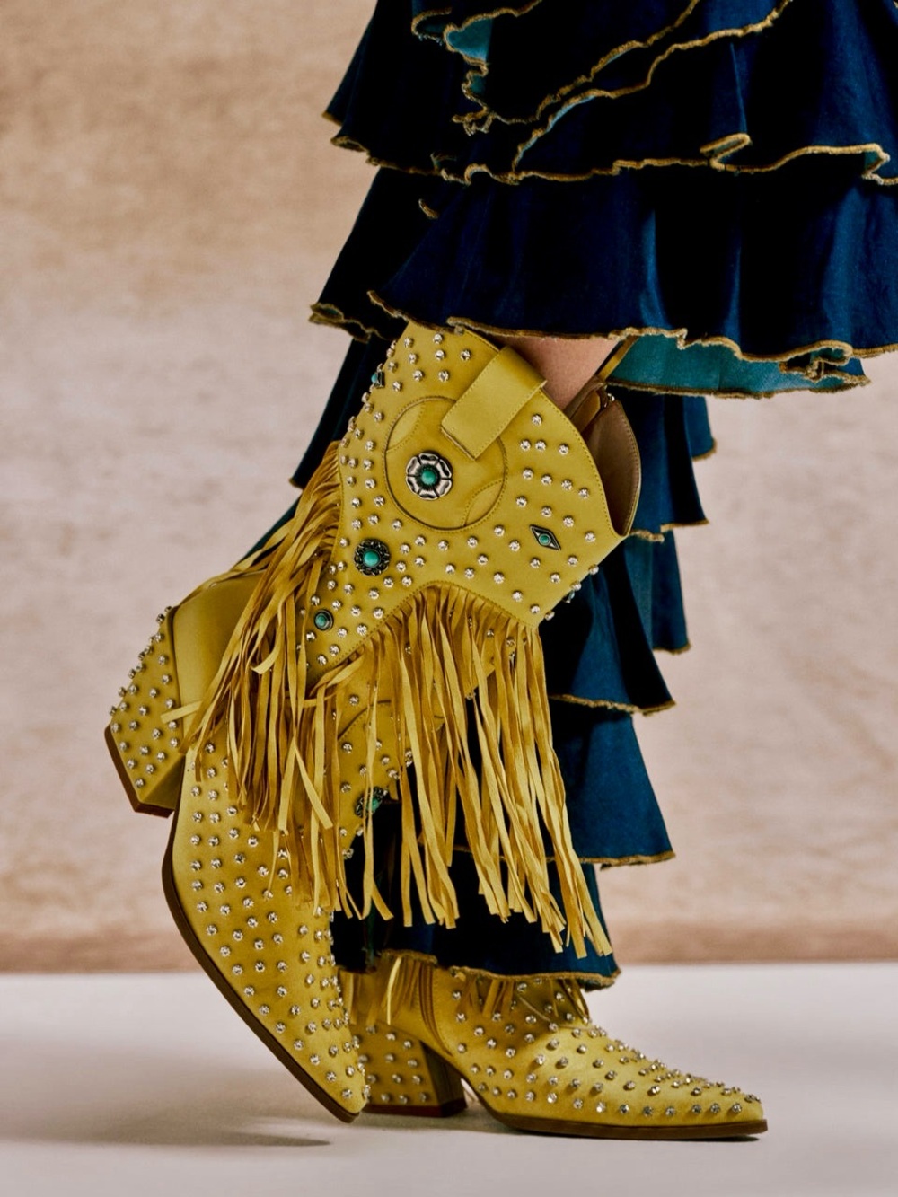 FLAWED AZALEA WANG GREYSON YELLOW
RHINESTONE EMBELLISHED WESTERN
BOOTIE